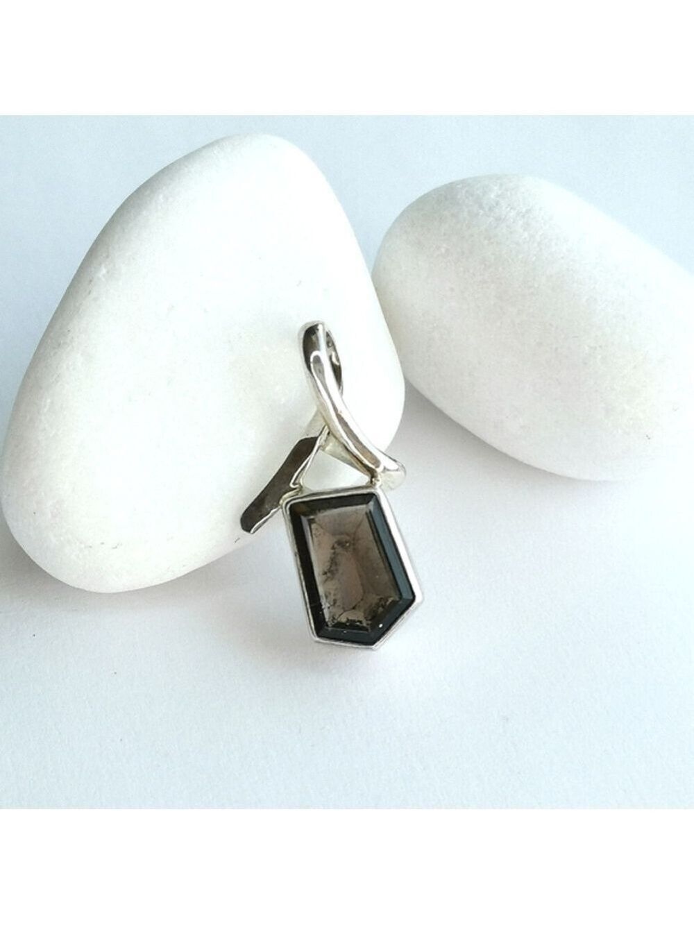 NEW modernist sterling silver freeform Smokey Topaz Smoky Quartz pendant